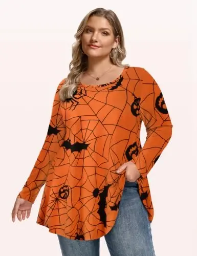 LARACE Long Sleeve Tunic Tops for Women Plus Size Fall Shirts for Legging | Round Neck, 95% Rayon, Soft & Breathable, Flowy Hem to Hide Belly, Suit for Fall & Winter, to Wear with Leggings, M-6X - LARACE (1)