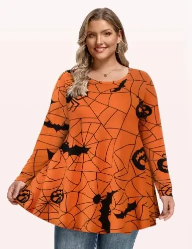 LARACE Long Sleeve Tunic Tops for Women Plus Size Fall Shirts for Legging | Round Neck, 95% Rayon, Soft & Breathable, Flowy Hem to Hide Belly, Suit for Fall & Winter, to Wear with Leggings, M-6X - 3