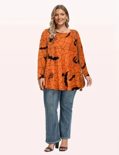 LARACE Long Sleeve Tunic Tops for Women Plus Size Fall Shirts for Legging | Round Neck, 95% Rayon, Soft & Breathable, Flowy Hem to Hide Belly, Suit for Fall & Winter, to Wear with Leggings, M-6X - 6