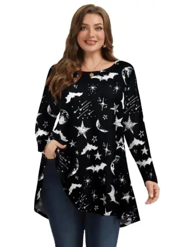 LARACE Long Sleeve Tunic Tops for Women Plus Size Fall Shirts for Legging | Round Neck, 95% Rayon, Soft & Breathable, Flowy Hem to Hide Belly, Suit for Fall & Winter, to Wear with Leggings, M-6X - LARACE (1)