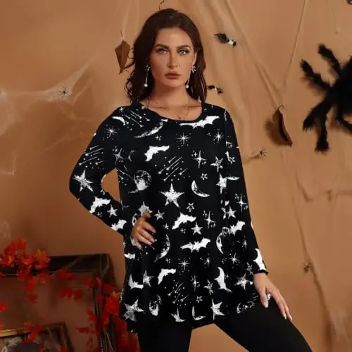 LARACE Long Sleeve Tunic Tops for Women Plus Size Fall Shirts for Legging | Round Neck, 95% Rayon, Soft & Breathable, Flowy Hem to Hide Belly, Suit for Fall & Winter, to Wear with Leggings, M-6X - 4