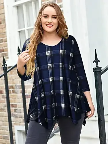 LARACE Plus Size Ayollar uchun Toplar Tunika Asimmetrik Ko'ylaklar 3/4 Yengli V Bo'yin Bo'shashgan Ayollar Kiyimi Leggings uchun - 3