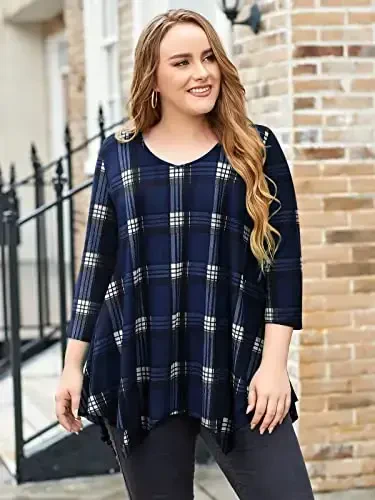 LARACE Plus Size Ayollar uchun Toplar Tunika Asimmetrik Ko'ylaklar 3/4 Yengli V Bo'yin Bo'shashgan Ayollar Kiyimi Leggings uchun - 4