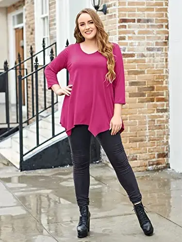 LARACE Plus Size Ayollar uchun Toplar Tunika Asimmetrik Ko'ylaklar 3/4 Yengli V Bo'yinli Legginglar uchun Havo Ko'ylaklar - 10