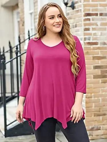 LARACE Plus Size Ayollar uchun Toplar Tunika Asimmetrik Ko'ylaklar 3/4 Yengli V Bo'yinli Legginglar uchun Havo Ko'ylaklar - 4