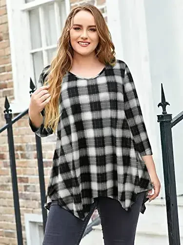 LARACE Plus Size Ayollar uchun Toplar Tunika Asimmetrik Ko'ylaklar 3/4 Yengli V Bo'yinli Legginglar uchun Havo Ko'ylaklar - 3