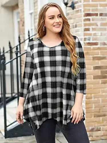 LARACE Plus Size Ayollar uchun Toplar Tunika Asimmetrik Ko'ylaklar 3/4 Yengli V Bo'yinli Legginglar uchun Havo Ko'ylaklar - 4