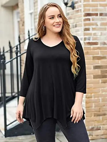 LARACE Plus Size Ayollar uchun toplar Tunika Asimmetrik ko'ylaklar 3/4 yengli V bo'yinli Leggings uchun ayollar kiyimlari - 9