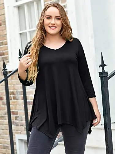 LARACE Plus Size Ayollar uchun toplar Tunika Asimmetrik ko'ylaklar 3/4 yengli V bo'yinli Leggings uchun ayollar kiyimlari - 3