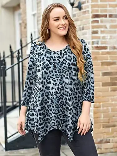 LARACE Plus Size Ayollar uchun Toplar Tunika Asimmetrik Ko'ylaklar 3/4 Yengli V Bo'yinli Shimlar uchun Yengil Ayollar Kiyimi - 4
