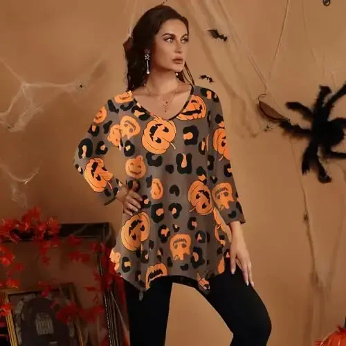 LARACE Plus Size Ayollar uchun Toplar Tunika Asimmetrik Ko'ylaklar 3/4 Yengli V Yaka Leggings uchun Erkin Xonimlar Kiyimlari - MODAZONE (1)