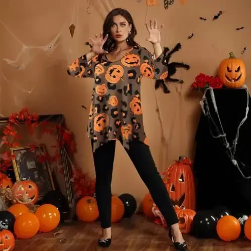 LARACE Plus Size Ayollar uchun Toplar Tunika Asimmetrik Ko'ylaklar 3/4 Yengli V Yaka Leggings uchun Erkin Xonimlar Kiyimlari - 4