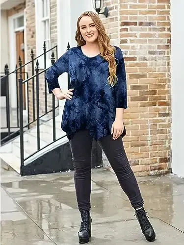 LARACE Plus Size Ayollar uchun Toplar Tunika Nosimmetrik Ko'ylaklar 3/4 Yengli V Bo'yinli Legginglar uchun Ayollar Kiyimlari - 5