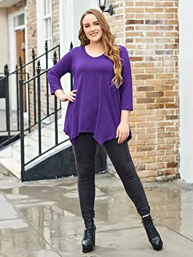 LARACE Plus Size Ayollar uchun Tunik Assimetrik Ko'ylaklar 3/4 Yengli V Yaka Legginglar uchun Havo o'tkazuvchi Ayollar Kiyimi - 5