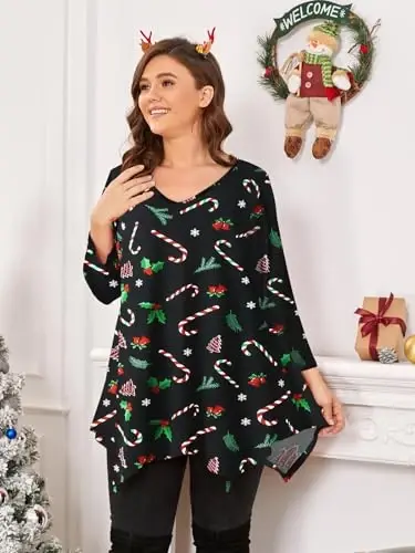 LARACE Plus Size ayollar uchun tunikalar, assimetrik ko‘ylaklar, 3/4 yengli, V-bo‘yinli, yengil ayollar kiyimlari, legingslar uchun - 3