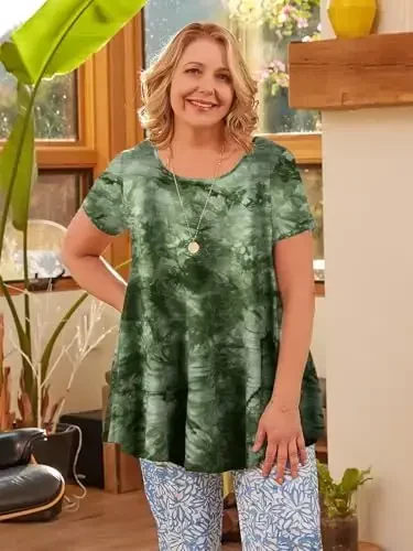 LARACE Plus Size Ayollar uchun Ustki Kiyimlar Qisqa Yengli Ko'ylaklar Kundalik Yozgi Kiyimlar Legginglar uchun Dumaloq Bo'yinli Tunikalar - 2