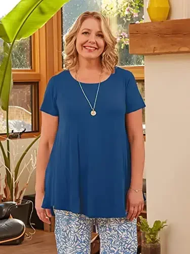 LARACE Plus Size Ayollar uchun ustki kiyimlar Qisqa yengli ko'ylaklar Kundalik yozgi kiyimlar Legginglar uchun yumaloq bo'yinli tunikalar - 3