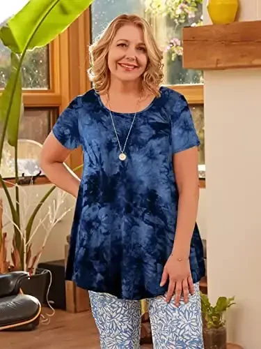 LARACE Plus Size Ayollar uchun Ustki Kiyimlar Qisqa Yengli Ko'ylaklar Kundalik Yozgi Kiyimlar Leggings uchun Yumaloq Bo'yinli Tuniklar - 2