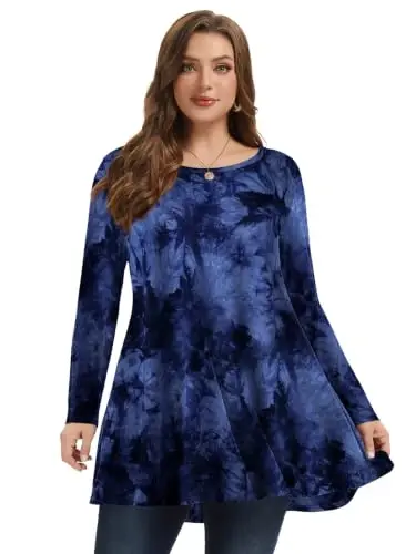 LARACE Plus Size Ayollar uchun uzun yengli tunika ko‘ylaklar, leggings uchun keng va erkin bichimli kiyimlar - 3