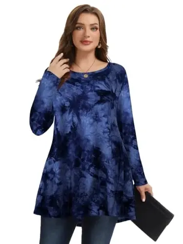 LARACE Plus Size Ayollar uchun uzun yengli tunika ko‘ylaklar, leggings uchun keng va erkin bichimli kiyimlar - 4