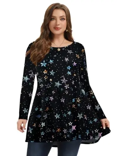LARACE Plus Size Ayollar uchun uzun yengli tunikalar, leggingslar uchun erkin va yengil liboslar - 3