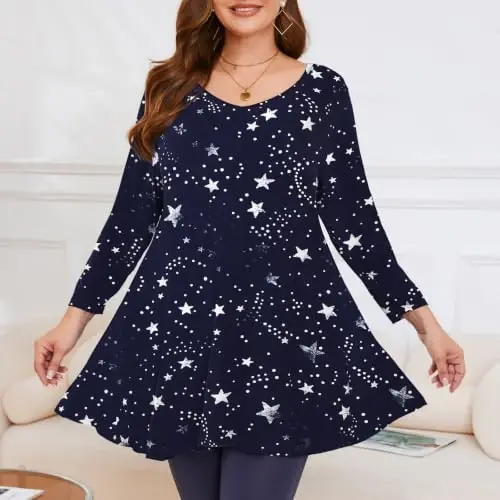 LARACE Plus Size Tops for Women 3/4 Sleeve Shirts V Neck Tunic Tops Blouses | Comfy 95% Rayon, Soft & Breathable, Stretchy, Wrinkle-Free for All-Day Comfort, Flowy Hem, Daily Wear Casual Top, Hide Belly - 3