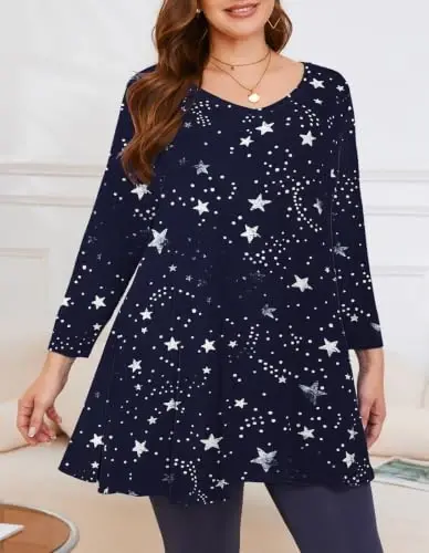 LARACE Plus Size Tops for Women 3/4 Sleeve Shirts V Neck Tunic Tops Blouses | Comfy 95% Rayon, Soft & Breathable, Stretchy, Wrinkle-Free for All-Day Comfort, Flowy Hem, Daily Wear Casual Top, Hide Belly - 5