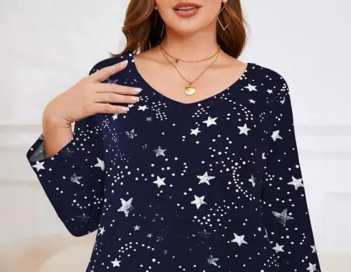 LARACE Plus Size Tops for Women 3/4 Sleeve Shirts V Neck Tunic Tops Blouses | Comfy 95% Rayon, Soft & Breathable, Stretchy, Wrinkle-Free for All-Day Comfort, Flowy Hem, Daily Wear Casual Top, Hide Belly - 6