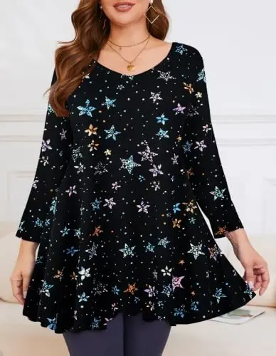 LARACE Plus Size Tops for Women 3/4 Sleeve Shirts V Neck Tunic Tops Blouses | Comfy 95% Rayon, Soft & Breathable, Stretchy, Wrinkle-Free for All-Day Comfort, Flowy Hem, Daily Wear Casual Top, Hide Belly - 2