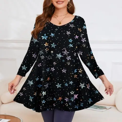 LARACE Plus Size Tops for Women 3/4 Sleeve Shirts V Neck Tunic Tops Blouses | Comfy 95% Rayon, Soft & Breathable, Stretchy, Wrinkle-Free for All-Day Comfort, Flowy Hem, Daily Wear Casual Top, Hide Belly - 3