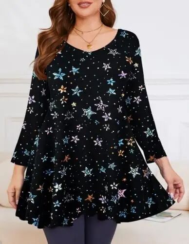 LARACE Plus Size Tops for Women 3/4 Sleeve Shirts V Neck Tunic Tops Blouses | Comfy 95% Rayon, Soft & Breathable, Stretchy, Wrinkle-Free for All-Day Comfort, Flowy Hem, Daily Wear Casual Top, Hide Belly - LARACE (1)
