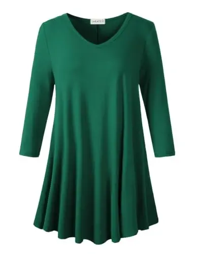 LARACE Plus Size Tops for Women 3/4 Sleeve Shirts V Neck Tunic Tops Blouses | Comfy 95% Rayon, Soft & Breathable, Stretchy, Wrinkle-Free for All-Day Comfort, Flowy Hem, Daily Wear Casual Top, Hide Belly - 1
