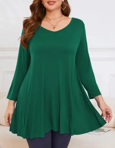 LARACE Plus Size Tops for Women 3/4 Sleeve Shirts V Neck Tunic Tops Blouses | Comfy 95% Rayon, Soft & Breathable, Stretchy, Wrinkle-Free for All-Day Comfort, Flowy Hem, Daily Wear Casual Top, Hide Belly - LARACE (1)