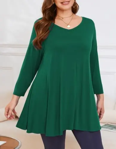 LARACE Plus Size Tops for Women 3/4 Sleeve Shirts V Neck Tunic Tops Blouses | Comfy 95% Rayon, Soft & Breathable, Stretchy, Wrinkle-Free for All-Day Comfort, Flowy Hem, Daily Wear Casual Top, Hide Belly - 5