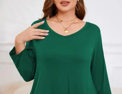 LARACE Plus Size Tops for Women 3/4 Sleeve Shirts V Neck Tunic Tops Blouses | Comfy 95% Rayon, Soft & Breathable, Stretchy, Wrinkle-Free for All-Day Comfort, Flowy Hem, Daily Wear Casual Top, Hide Belly - 6