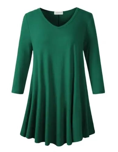 LARACE Plus Size Tops for Women 3/4 Sleeve Shirts V Neck Tunic Tops Blouses | Comfy 95% Rayon, Soft & Breathable, Stretchy, Wrinkle-Free for All-Day Comfort, Flowy Hem, Daily Wear Casual Top, Hide Belly - LARACE