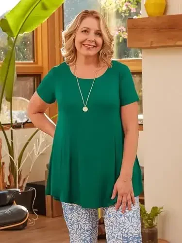 LARACE Plus Size Tops for Women Short Sleeve Shirts Casual Summer Clothes Round Neck Tunics for Leggings - MODAZONE (1)