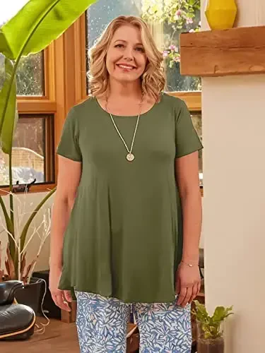 LARACE Plus Size Tops for Women Short Sleeve Shirts Casual Summer Clothes Round Neck Tunics for Leggings - 3