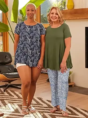 LARACE Plus Size Tops for Women Short Sleeve Shirts Casual Summer Clothes Round Neck Tunics for Leggings - 6