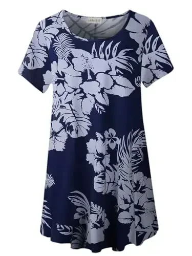 LARACE Plus Size Tops for Women Short Sleeve Shirts Casual Summer Clothes Round Neck Tunics for Leggings - MODAZONE