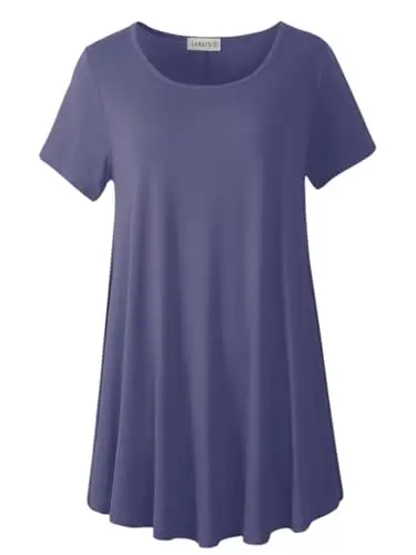 LARACE Plus Size Tops for Women Short Sleeve Shirts Casual Summer Clothes Round Neck Tunics for Leggings - MODAZONE
