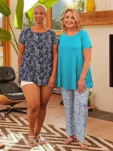 LARACE Plus Size Tops for Women Short Sleeve Shirts Casual Summer Clothes Round Neck Tunics for Leggings - 6