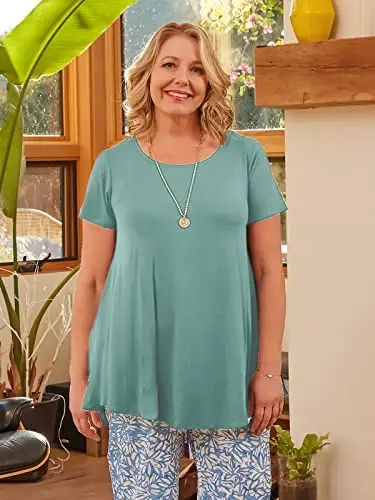 LARACE Plus Size Tops for Women Short Sleeve Shirts Casual Summer Clothes Round Neck Tunics for Leggings - 3
