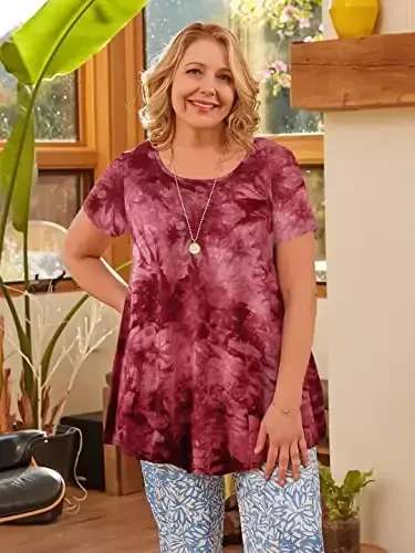 LARACE Plus Size Tops for Women Short Sleeve Shirts Casual Summer Clothes Round Neck Tunics for Leggings - 2
