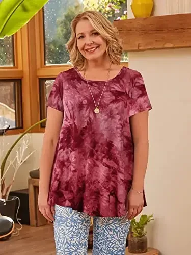 LARACE Plus Size Tops for Women Short Sleeve Shirts Casual Summer Clothes Round Neck Tunics for Leggings - 3