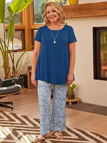 LARACE Plus Size Tops for Women Short Sleeve Shirts Casual Summer Clothes Round Neck Tunics for Leggings - 4