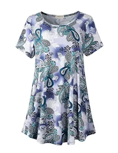 LARACE Plus Size Tops for Women Short Sleeve Shirts Casual Summer Clothes Round Neck Tunics for Leggings - MODAZONE