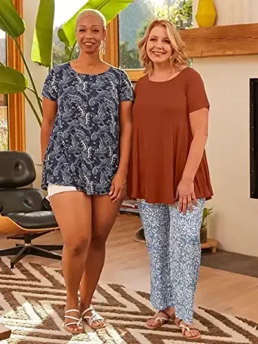 LARACE Plus Size Tops for Women Short Sleeve Shirts Casual Summer Clothes Round Neck Tunics for Leggings - 6