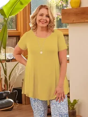 LARACE Plus Size Tops for Women Short Sleeve Shirts Casual Summer Clothes Round Neck Tunics for Leggings - 2