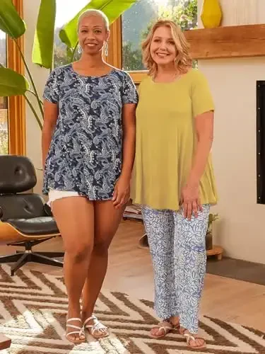 LARACE Plus Size Tops for Women Short Sleeve Shirts Casual Summer Clothes Round Neck Tunics for Leggings - 6